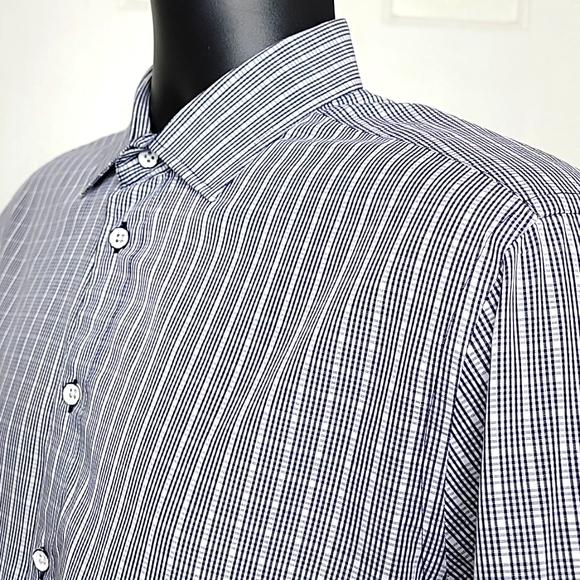Rag & Bone Button Front Shirt w Spread Collar Size 16 Purple and White Checked - Picture 3 of 6